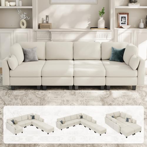 Modular Sectional Sofa, 6 Seat Modular Sleeper Sofa Couch, Dark Grey