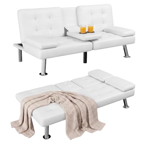 Homall Black Faux Leather Futon Sofa Bed, Loveseat with Adjustable Backrest