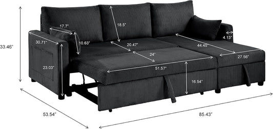 Ball & Cast 86" Sectional Sleeper Sofa Bed Pull Out Couches for Living Room
