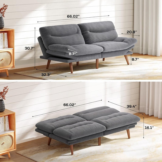 Marsail 66.02" Futon Sofa Bed, Convertible Couch & Sleeper Sofa, Light Grey
