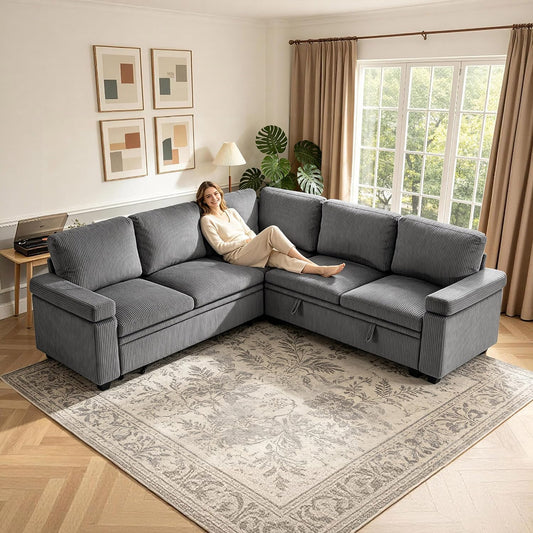 86" Modular Sectional Sleeper Sofa with Pull Out Bed, Sleeper Couch, Gray