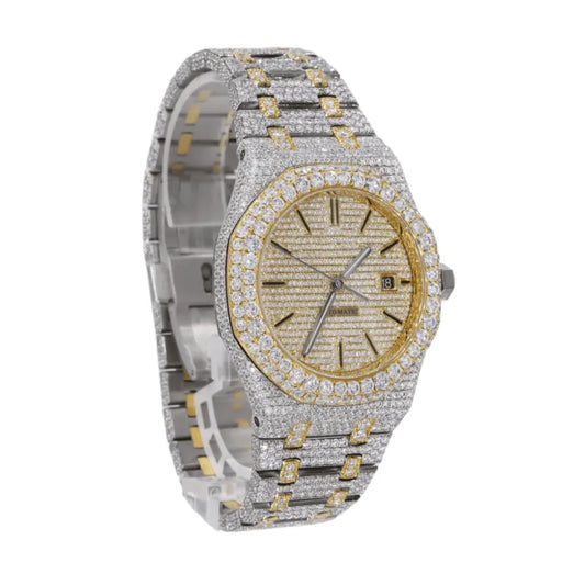 Dazzling 41MM Yellow Dial Iced Out Diamond Watch