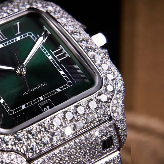 Elegance Roman Green Dial Moissanite Watch