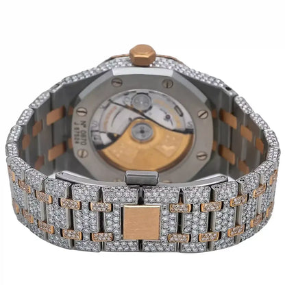 DAZZLING 41MM ROSE TONE DIAL DIAMOND WATCH