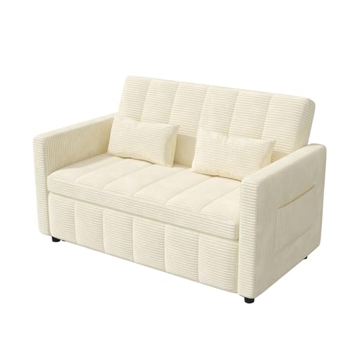 Nebuaegis Sleeper Sofa Bed,3-in-1 Convertible Pull Out Couch with Adjustable Backrest for Living Room,Loveseat Sofa Bed with Side Pockets,Easy Assembly,Beige,1 PCS