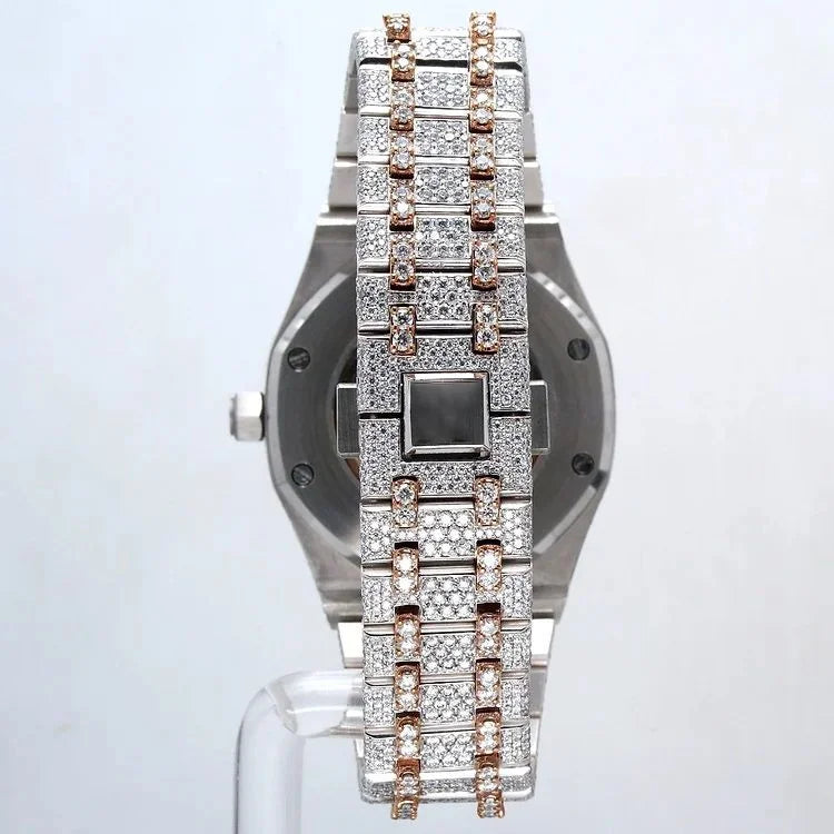 41mm Rose Gold Dial Iced Out Diamond Watch