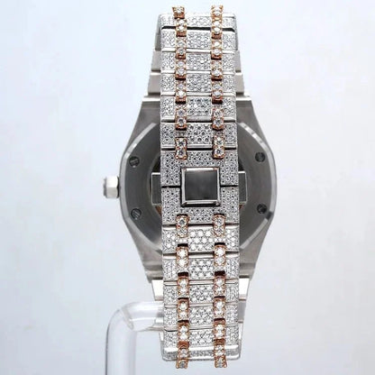 41mm Rose Gold Dial Iced Out Diamond Watch