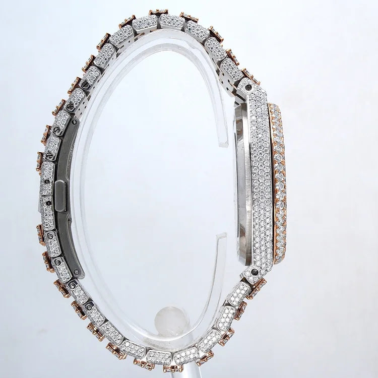 41mm Rose Gold Dial Iced Out Diamond Watch