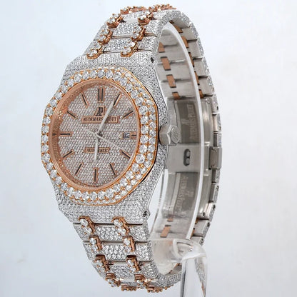 41mm Rose Gold Dial Iced Out Diamond Watch
