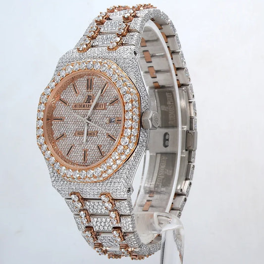 41mm Rose Gold Dial Iced Out Diamond Watch
