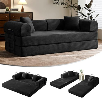 79" Convertible Futon Sofa Bed,Boneless Couch for Living Room | Olive Green