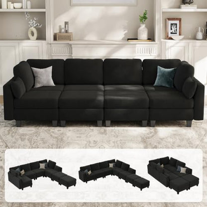 Modular Sectional Sofa, 6 Seat Modular Sleeper Sofa Couch, Dark Grey