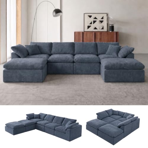 110" Boneless Cloud Couch Sectional for Living Room, Oversized Modular L Shaped Sofa with Ottoman, Deep Seat Chenille Sectional Couch for Cloud-Like Comfort (Pearl White)