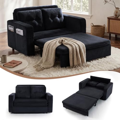 52" Sleeper Convertible Sofa Bed Couch, 3-in-1 Pull Out Couches for Living Room, with 2 Pillows, 6 Side Pockets, Easy Assembly, Grey