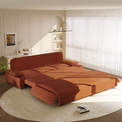 KEIKI 73.2" Queen Convertible Sofa Bed, 3-in-1 Pull-Out Futon Couch with Chaise Lounge Comfort, Soft Velvet Cloud Loveseat for Home Theater, Gaming Lounge, Entertainment Room & Living Space Seating