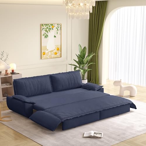 KEIKI 73.2" Queen Convertible Sofa Bed, 3-in-1 Pull-Out Futon Couch with Chaise Lounge Comfort, Soft Velvet Cloud Loveseat for Home Theater, Gaming Lounge, Entertainment Room & Living Space Seating