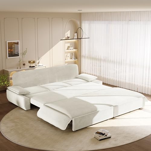 KEIKI 73.2" Queen Convertible Sofa Bed, 3-in-1 Pull-Out Futon Couch with Chaise Lounge Comfort, Soft Velvet Cloud Loveseat for Home Theater, Gaming Lounge, Entertainment Room & Living Space Seating