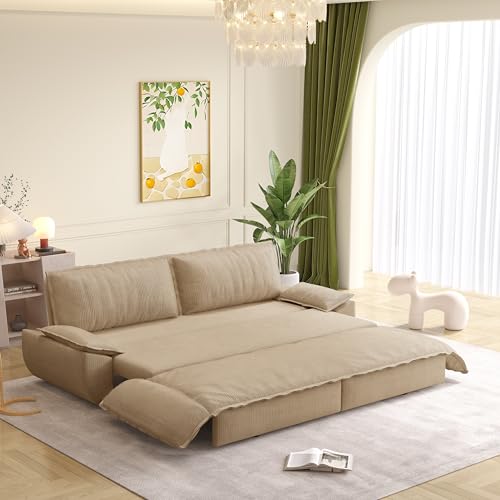 KEIKI 73.2" Queen Convertible Sofa Bed, 3-in-1 Pull-Out Futon Couch with Chaise Lounge Comfort, Soft Velvet Cloud Loveseat for Home Theater, Gaming Lounge, Entertainment Room & Living Space Seating