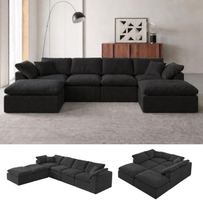 110" Boneless Cloud Couch Sectional for Living Room, Oversized Modular L Shaped Sofa with Ottoman, Deep Seat Chenille Sectional Couch for Cloud-Like Comfort (Pearl White)