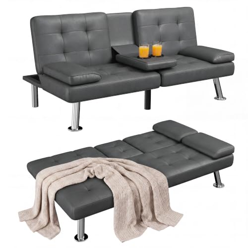 Homall Black Faux Leather Futon Sofa Bed, Loveseat with Adjustable Backrest