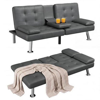 Homall Black Faux Leather Futon Sofa Bed, Loveseat with Adjustable Backrest