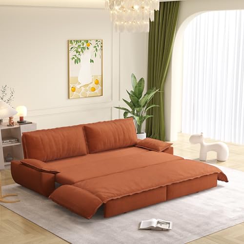 KEIKI 73.2" Queen Convertible Sofa Bed, 3-in-1 Pull-Out Futon Couch with Chaise Lounge Comfort, Soft Velvet Cloud Loveseat for Home Theater, Gaming Lounge, Entertainment Room & Living Space Seating