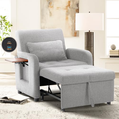 MALOL Convertible Chair-Fabric Sofa Bed, Single Sleeper Sofa, Dark Grey