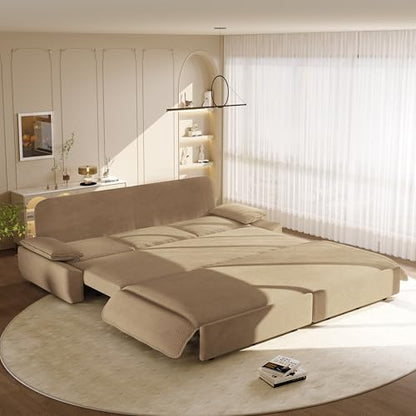 KEIKI 73.2" Queen Convertible Sofa Bed, 3-in-1 Pull-Out Futon Couch with Chaise Lounge Comfort, Soft Velvet Cloud Loveseat for Home Theater, Gaming Lounge, Entertainment Room & Living Space Seating
