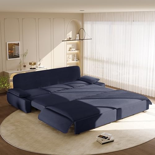 KEIKI 73.2" Queen Convertible Sofa Bed, 3-in-1 Pull-Out Futon Couch with Chaise Lounge Comfort, Soft Velvet Cloud Loveseat for Home Theater, Gaming Lounge, Entertainment Room & Living Space Seating