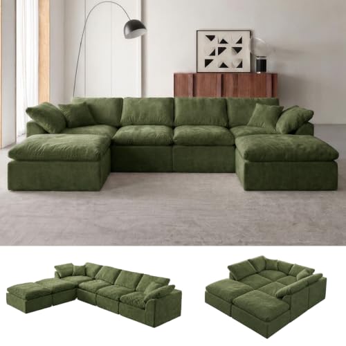110" Boneless Cloud Couch Sectional for Living Room, Oversized Modular L Shaped Sofa with Ottoman, Deep Seat Chenille Sectional Couch for Cloud-Like Comfort (Pearl White)