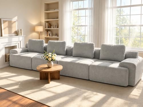 122" U Shaped Oversized Cloud Couch, Comfort Boneless Sectional Couches for Living Room, Modular Sofa High Back & Extra Deep Seat, No Assembly, Soft Chenille(Light Grey, 122 inch-U shaped（3+2）)