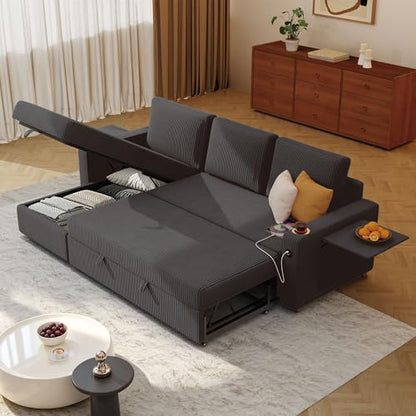 Ball & Cast 86" Sectional Sleeper Sofa Bed Pull Out Couches for Living Room