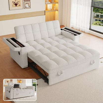 3-in-1 Convertible Pull Out Sofa Bed, 65" Loveseat Sleeper Sofas with Pullout Couch Bed with Adjustable Backrest, Side Table & Storage Armsfor Living Room
