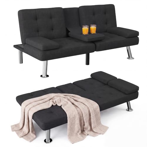 Homall Black Faux Leather Futon Sofa Bed, Loveseat with Adjustable Backrest