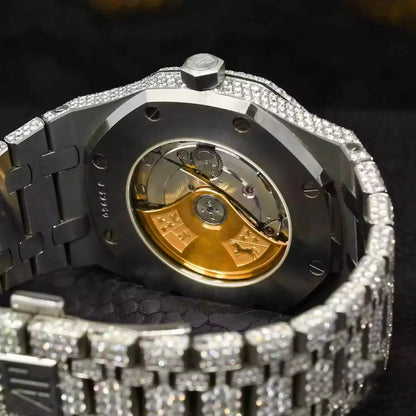 Luxurious 41mm White Arabic Dial Diamond Watch