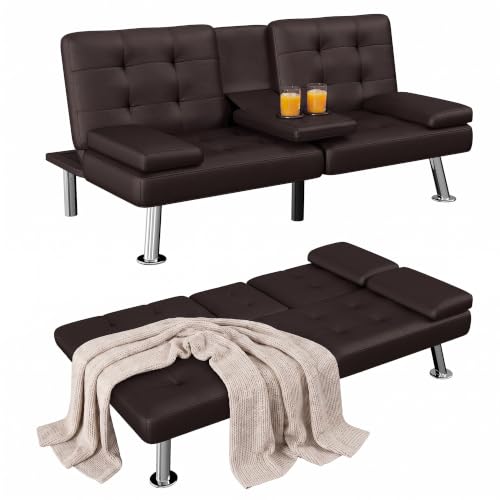 Homall Black Faux Leather Futon Sofa Bed, Loveseat with Adjustable Backrest