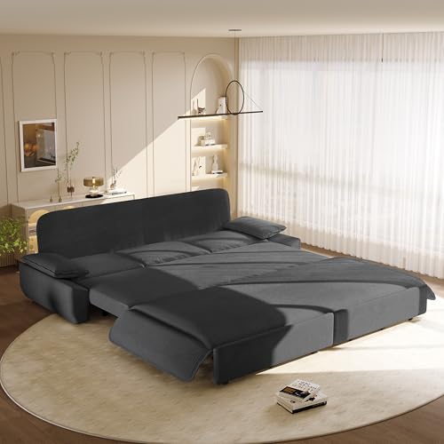 KEIKI 73.2" Queen Convertible Sofa Bed, 3-in-1 Pull-Out Futon Couch with Chaise Lounge Comfort, Soft Velvet Cloud Loveseat for Home Theater, Gaming Lounge, Entertainment Room & Living Space Seating