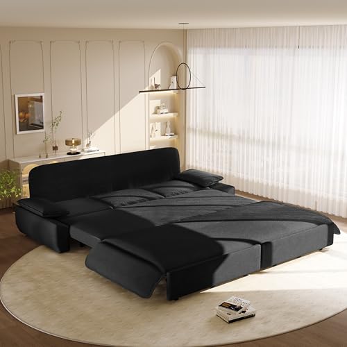 KEIKI 73.2" Queen Convertible Sofa Bed, 3-in-1 Pull-Out Futon Couch with Chaise Lounge Comfort, Soft Velvet Cloud Loveseat for Home Theater, Gaming Lounge, Entertainment Room & Living Space Seating