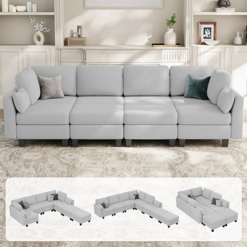 Modular Sectional Sofa, 6 Seat Modular Sleeper Sofa Couch, Dark Grey