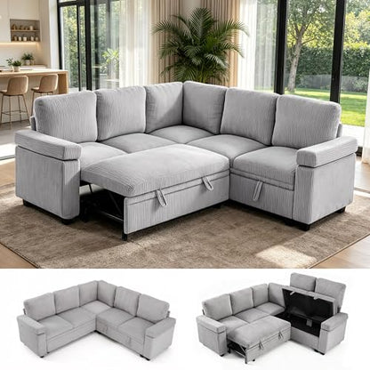 86" Modular Sectional Sleeper Sofa with Pull Out Bed, Sleeper Couch, Gray