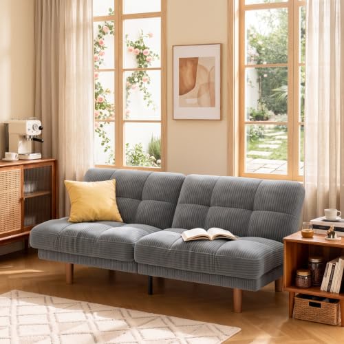 Amada 70-Inch Convertible Futon Sofa Bed with Adjustable Backrest, Gray