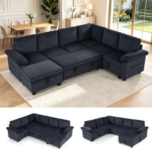 85'' Modular Sectional Sleeper Sofa, L Shape Pull Out Sofa Bed with Storage