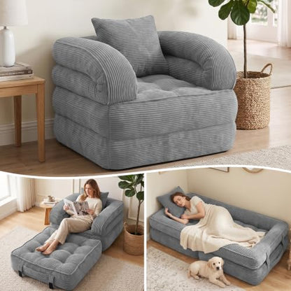 Folding Sofa Bed, Convertible Sleeper Chair, Corduroy Boneless Couch