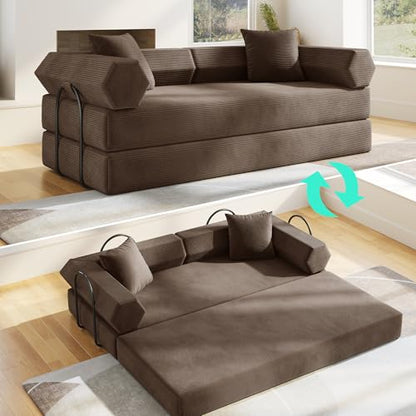 79" Convertible Futon Sofa Bed,Boneless Couch for Living Room | Olive Green
