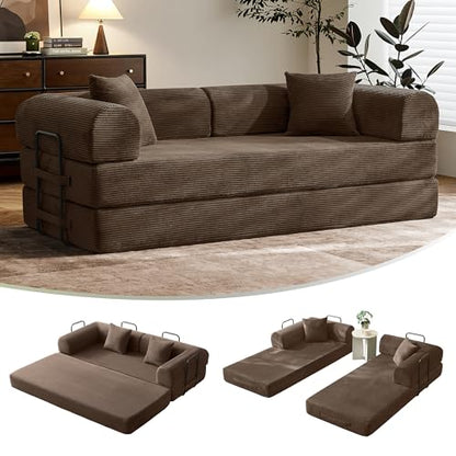 79" Convertible Futon Sofa Bed,Boneless Couch for Living Room | Olive Green