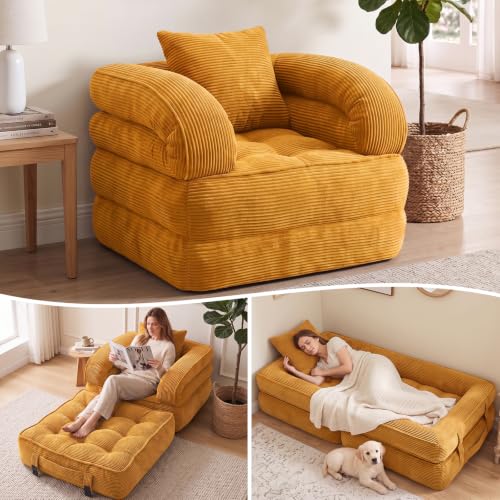 Folding Sofa Bed, Convertible Sleeper Chair, Corduroy Boneless Couch