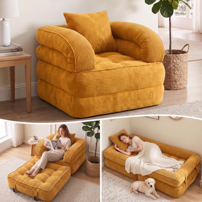 Folding Sofa Bed, Convertible Sleeper Chair, Corduroy Boneless Couch