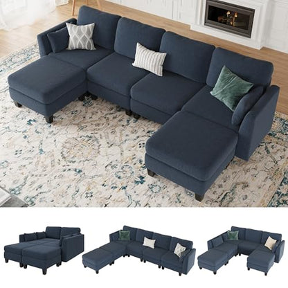 Modular Sectional Sofa, 6 Seat Modular Sleeper Sofa Couch, Dark Grey