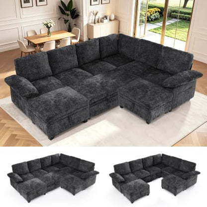 85'' Modular Sectional Sleeper Sofa, L Shape Pull Out Sofa Bed with Storage