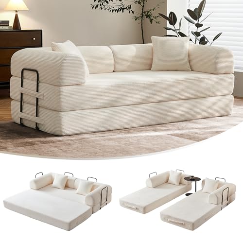 79" Convertible Futon Sofa Bed,Boneless Couch for Living Room | Olive Green